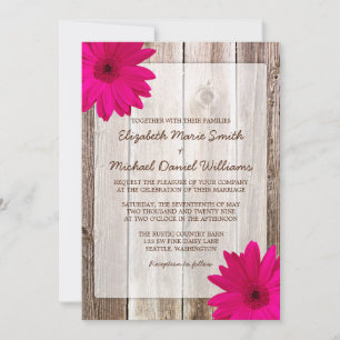 Invitación Boda de madera de pink Daisy Rustic Barn