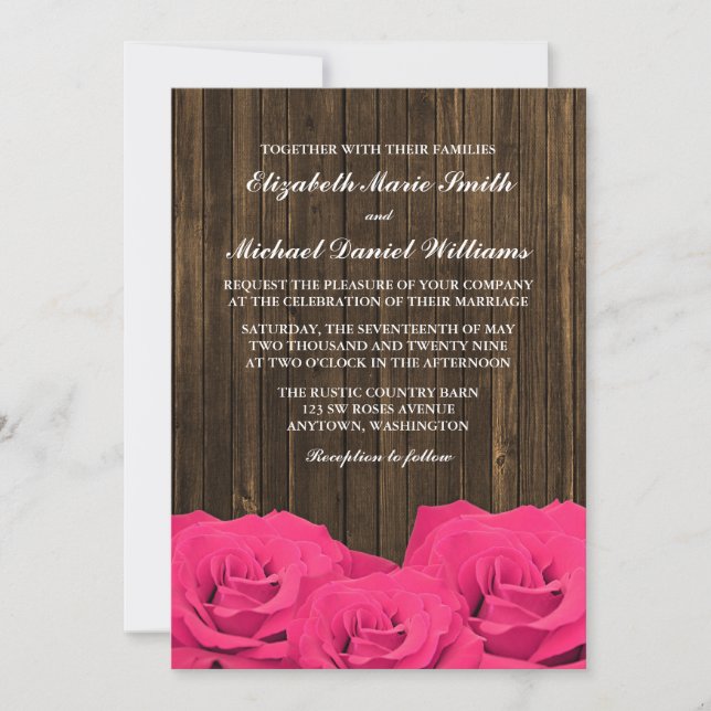 Invitación Boda de madera de pino rosa (Anverso)