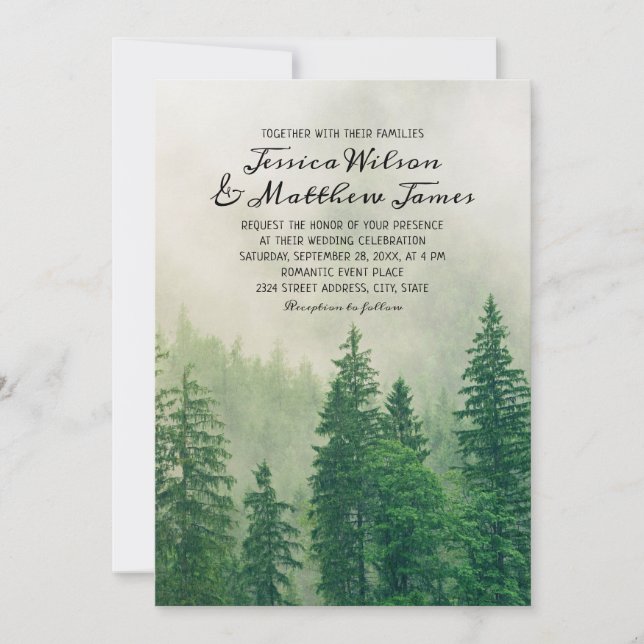 Invitación Boda de madera de pino verde de los bosques rústic (Anverso)