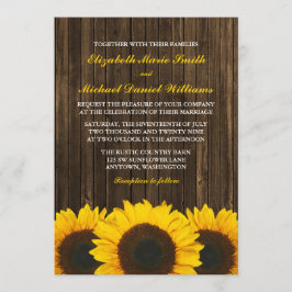 Invitación Boda de madera del granero de los girasoles