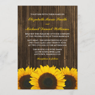 Invitación Boda de madera del granero de los girasoles