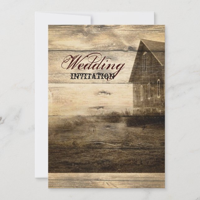 Invitación Boda de madera del granero del granero rústico del (Anverso)