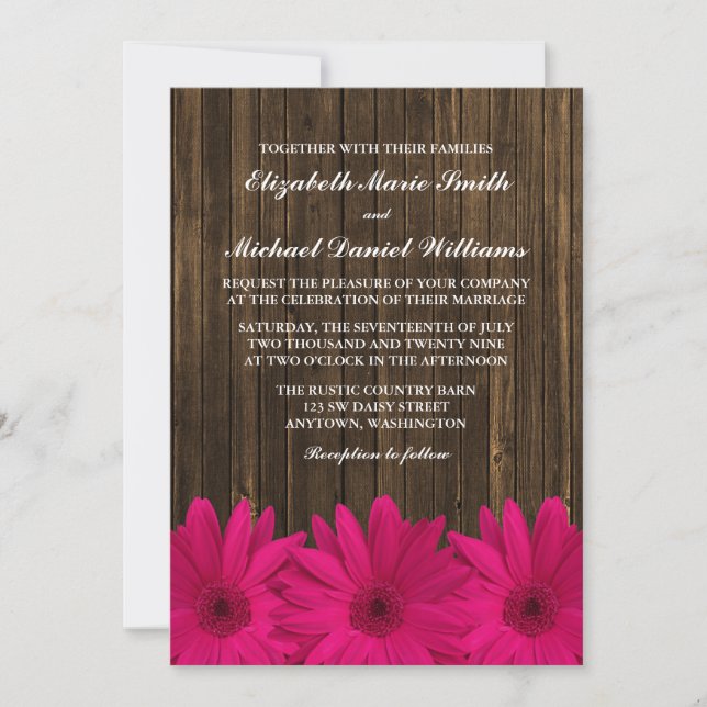 Invitación Boda de madera del granero rosado de las (Anverso)