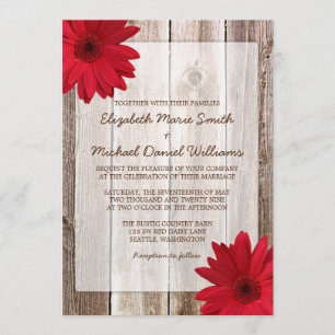 Invitación Boda de madera del granero rústico rojo de la
