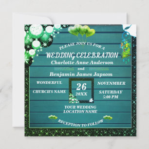 Invitación Boda de madera del Purpurina ruso Boho verde