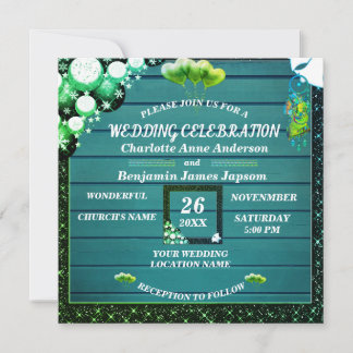 Invitación Boda de madera del Purpurina ruso Boho verde