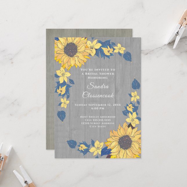 Invitación Boda de Madera Gris de Giro Rústico Ducha de Novia (Anverso/Reverso In Situ)