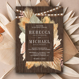 Invitación Boda de madera hojas de palma secas hierba de pamp