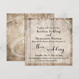 Invitación Boda de Madera Marrón Rústica y Luz Blanca