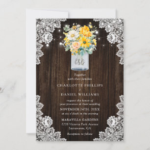 Invitación Boda de Madera Mason Mason, floral Rústico de yerb