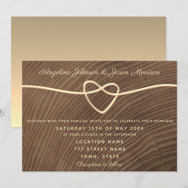 Invitación Boda de madera romántica (Anverso / Reverso)
