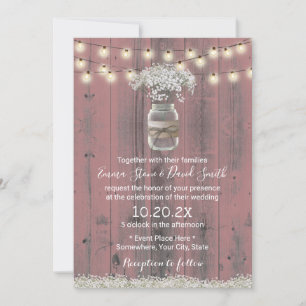 Invitación Boda de madera rosa Rústica Rústica con flores de