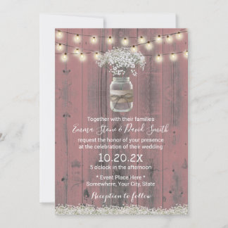 Invitación Boda de madera rosa Rústica Rústica con flores de
