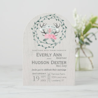 Invitación Boda de Madera Rustic Forest Garland Antler Barn