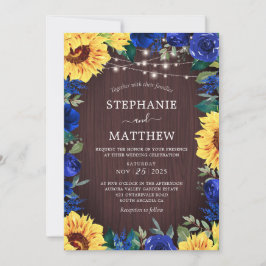Invitación Boda De Madera Rustic Sunflower Blue Lights