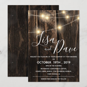 Invitación Boda De Madera Rústica Con Luces De Cadena