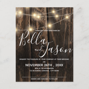 Invitación Boda De Madera Rústica Con Luces De Cadena