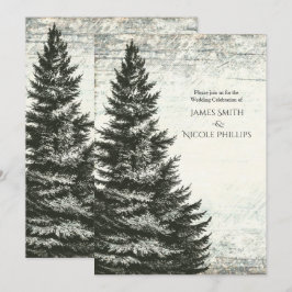 Invitación Boda de madera rústica de árbol de pino de inviern