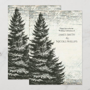 Invitación Boda de madera rústica de árbol de pino de inviern