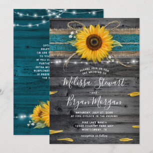 Invitación Boda de Madera Rústica de Burlap Verde azulado de