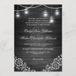 Invitación boda de madera rústica de encaje claro