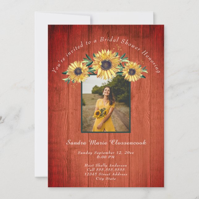 Invitación Boda de Madera Rústica de Girasol Ducha de novia I (Anverso)