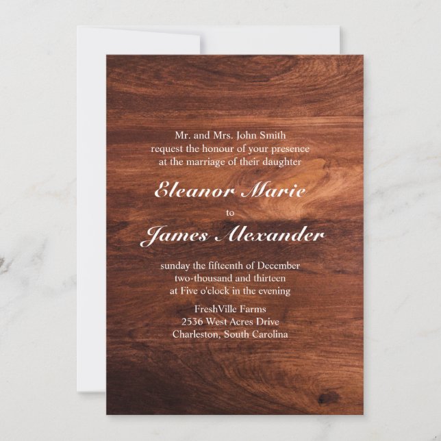 Invitación Boda de madera rústica de granero (Anverso)