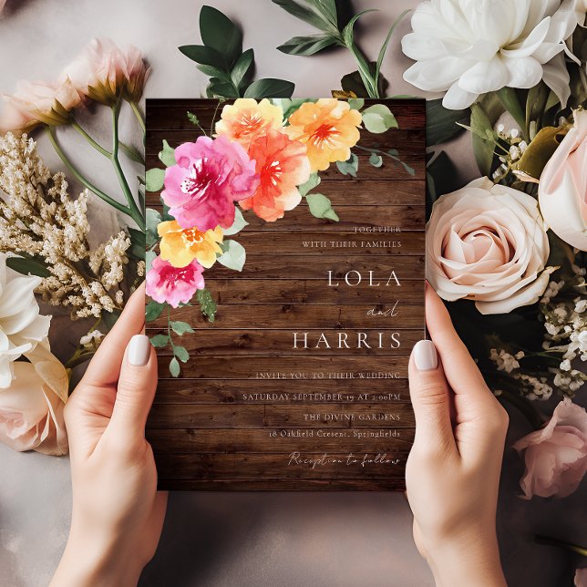 Invitación Boda de Madera Rústica de la Flora de la Primavera (Subido por el creador)
