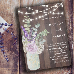 Invitación Boda de Madera Rústica en Tarro de Mason y Floral