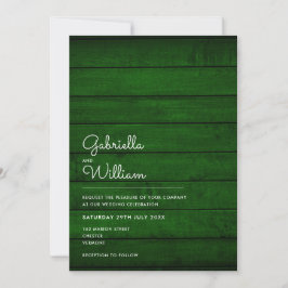 Invitación Boda de Madera Rústica Esmeralda Verde Simple
