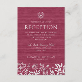 Invitación Boda de madera rústica floral roja de Borgoña Rece