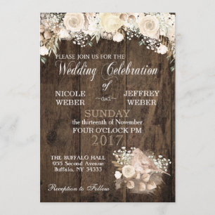 Invitación Boda de Madera Rústica Floral Rural