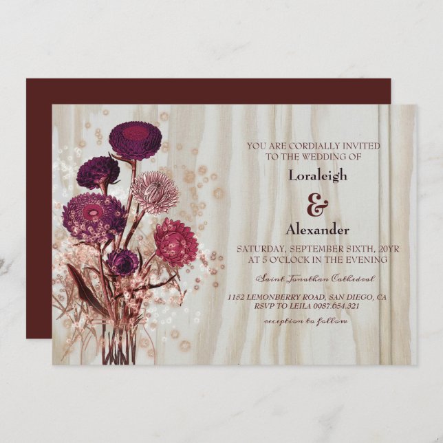 Invitación Boda de Madera Rústica Moderna (Anverso / Reverso)