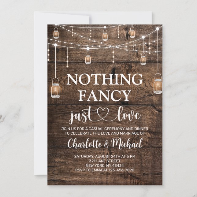 Invitación Boda de Madera Rústica Nada Lujoso Solo Amor (Anverso)