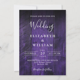 Invitación Boda de Madera Rústica Púrpura Todo en Uno