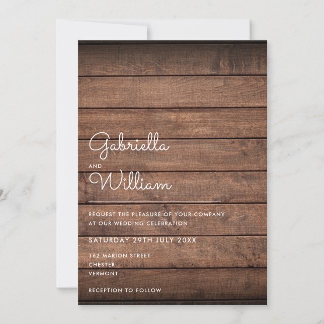 Invitación Boda de Madera Rústica Simple (Anverso)