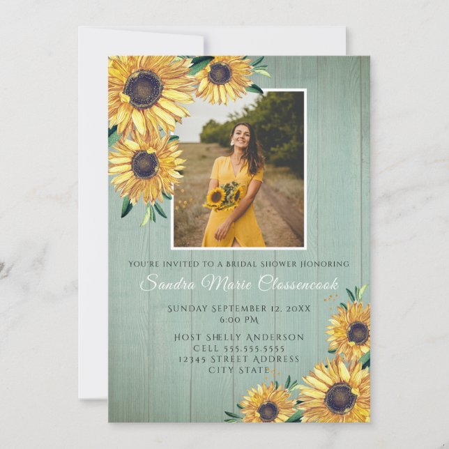 Invitación Boda de Madera Rústica Sunflower Sage Bridal Showe (Anverso)