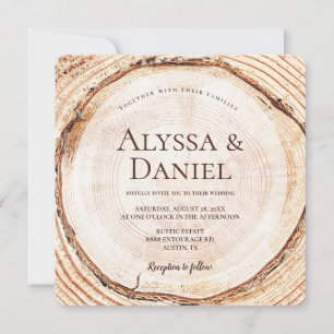 Invitación Boda de madera rústica Woodlan corte de árbol reba