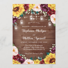 Invitación Boda de Madera Rústico Fall Fall Floral Lights
