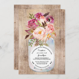 Invitación Boda de Madera Rústico Mason Jar Watercolor Flores