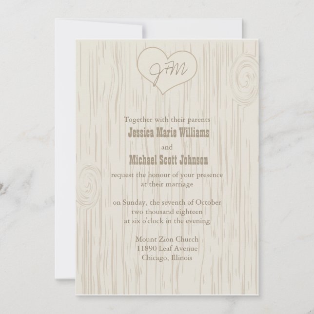 Invitación Boda de madera tallada (Anverso)