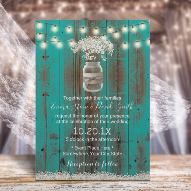 Invitación Boda de Madera Verde azulada Rústica con Flor de M (Subido por el creador)
