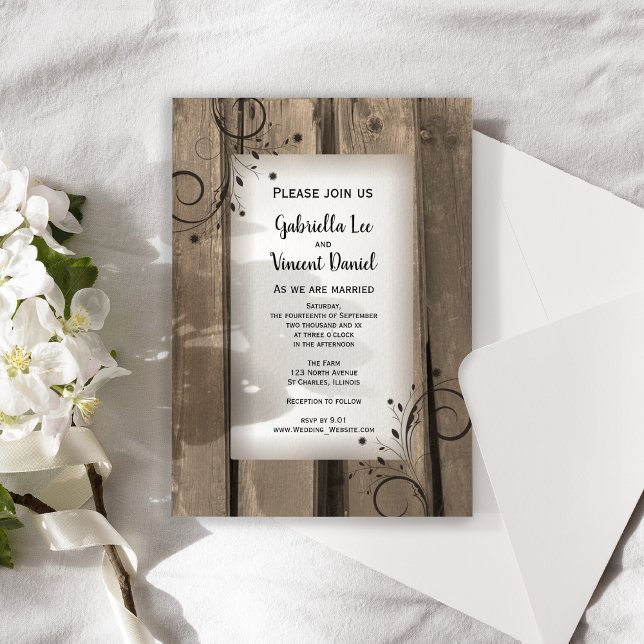 Invitación Boda de Madera y Flores de Barn Country (Subido por el creador)