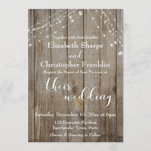 Invitación Boda de Madera y Luces Blancas Marrones Weathered