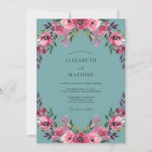 Invitación Boda de Magenta Cian Peonía