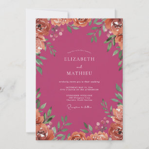 Invitación Boda de Magenta Melocotón Peonía
