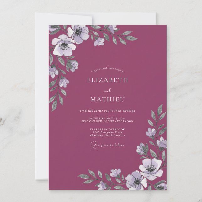 Invitación Boda de Magnolia Blanca de Frambuesa (Anverso)