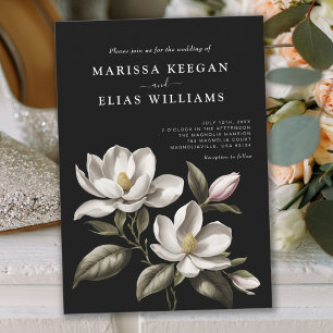 Invitación Boda de magnolia blanca y negra moderna