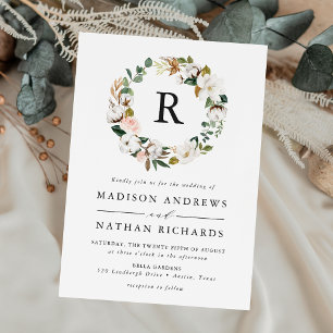 Invitación Boda de Magnolia Elegante y Monograma Floral de Ro