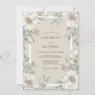 Invitación Boda de Magnolia Eucalipto Marfil